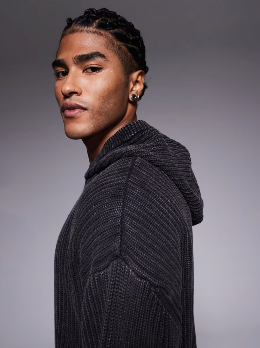 Good For Nothing Oversized Knitted Pullover Hoodie In Black