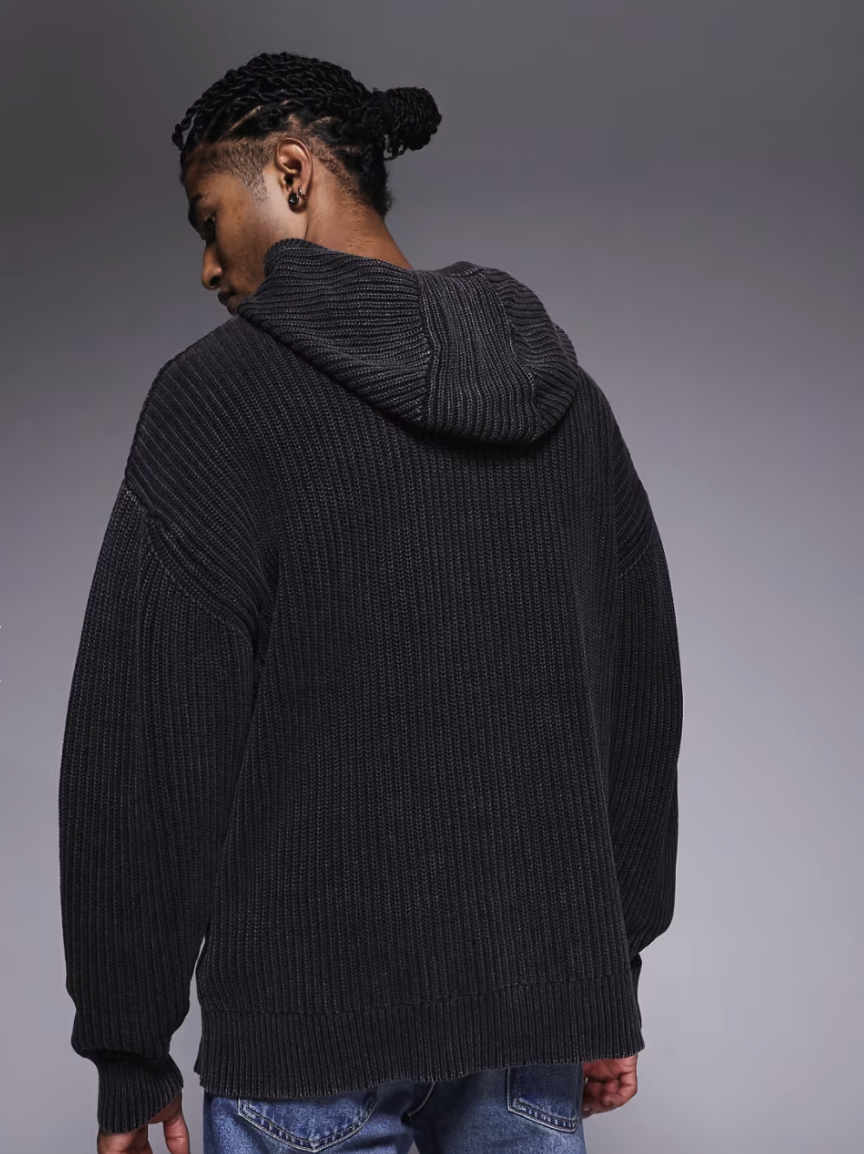 Good For Nothing Oversized Knitted Pullover Hoodie In Black