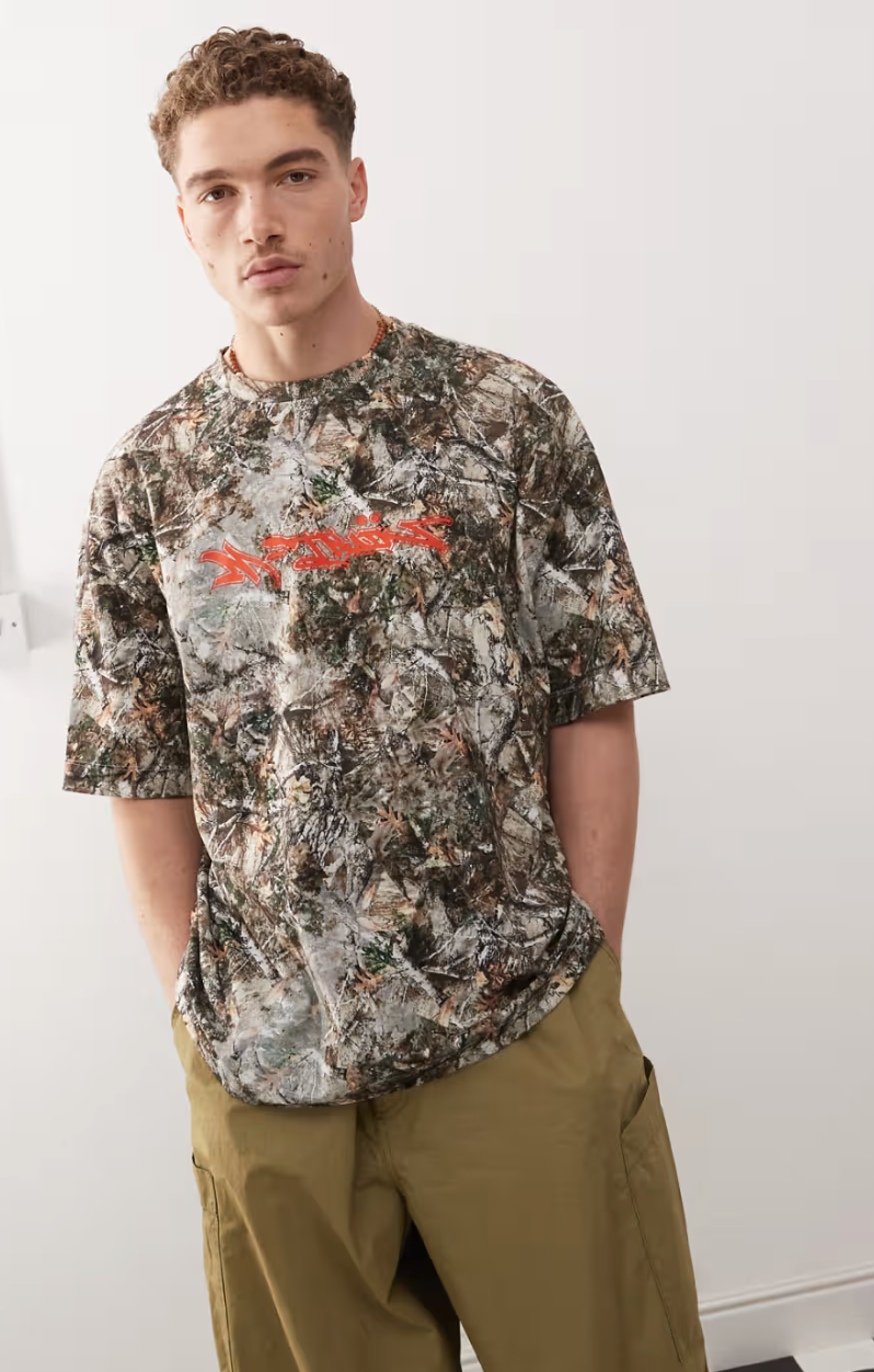 Oversized Camo Print T-Shirt In Multi