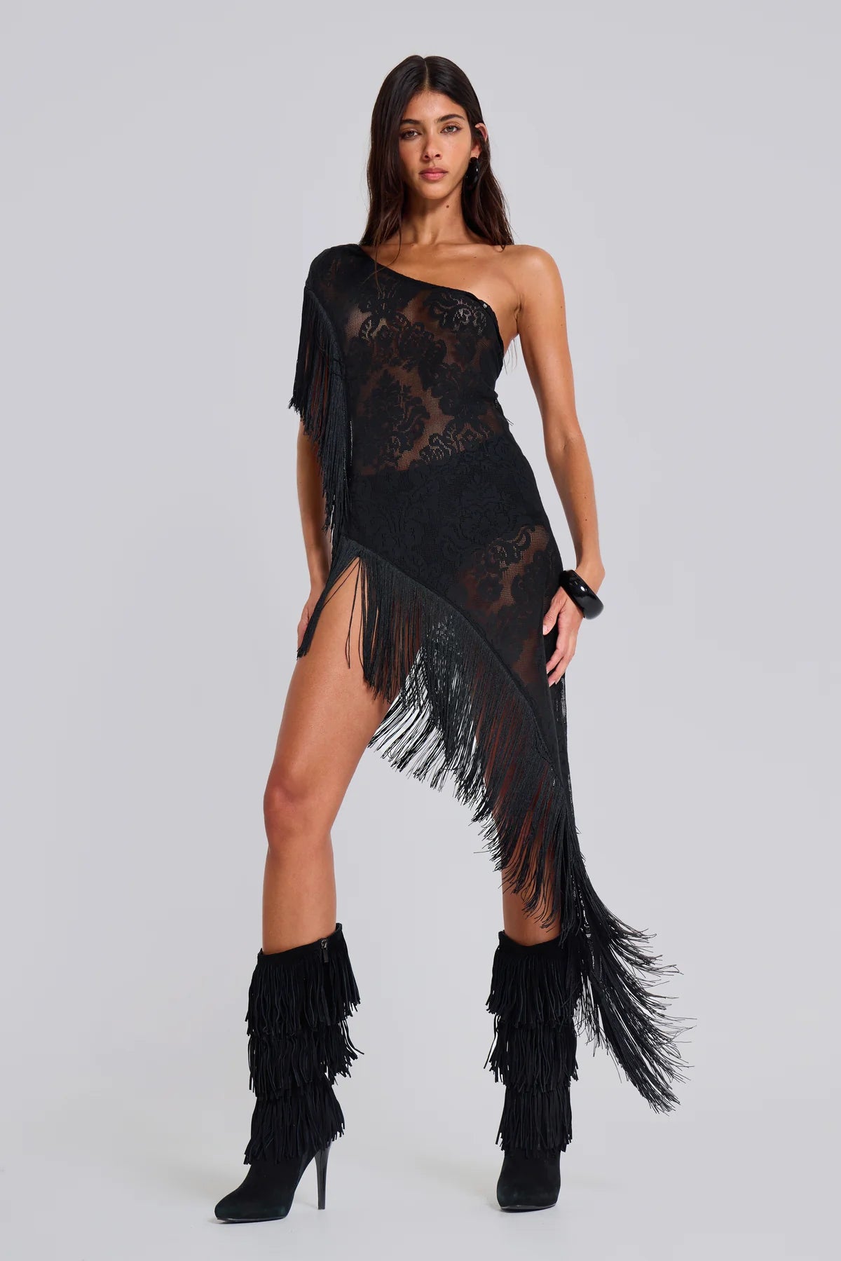 Noir Fringe Goddess Dress