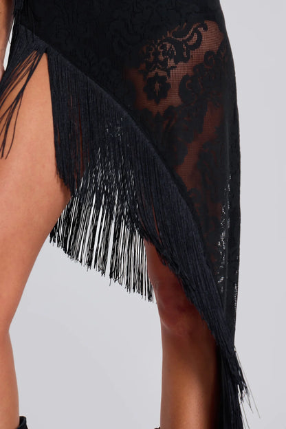 Noir Fringe Goddess Dress