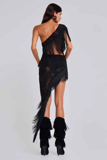 Noir Fringe Goddess Dress