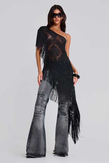 Noir Fringe Goddess Dress
