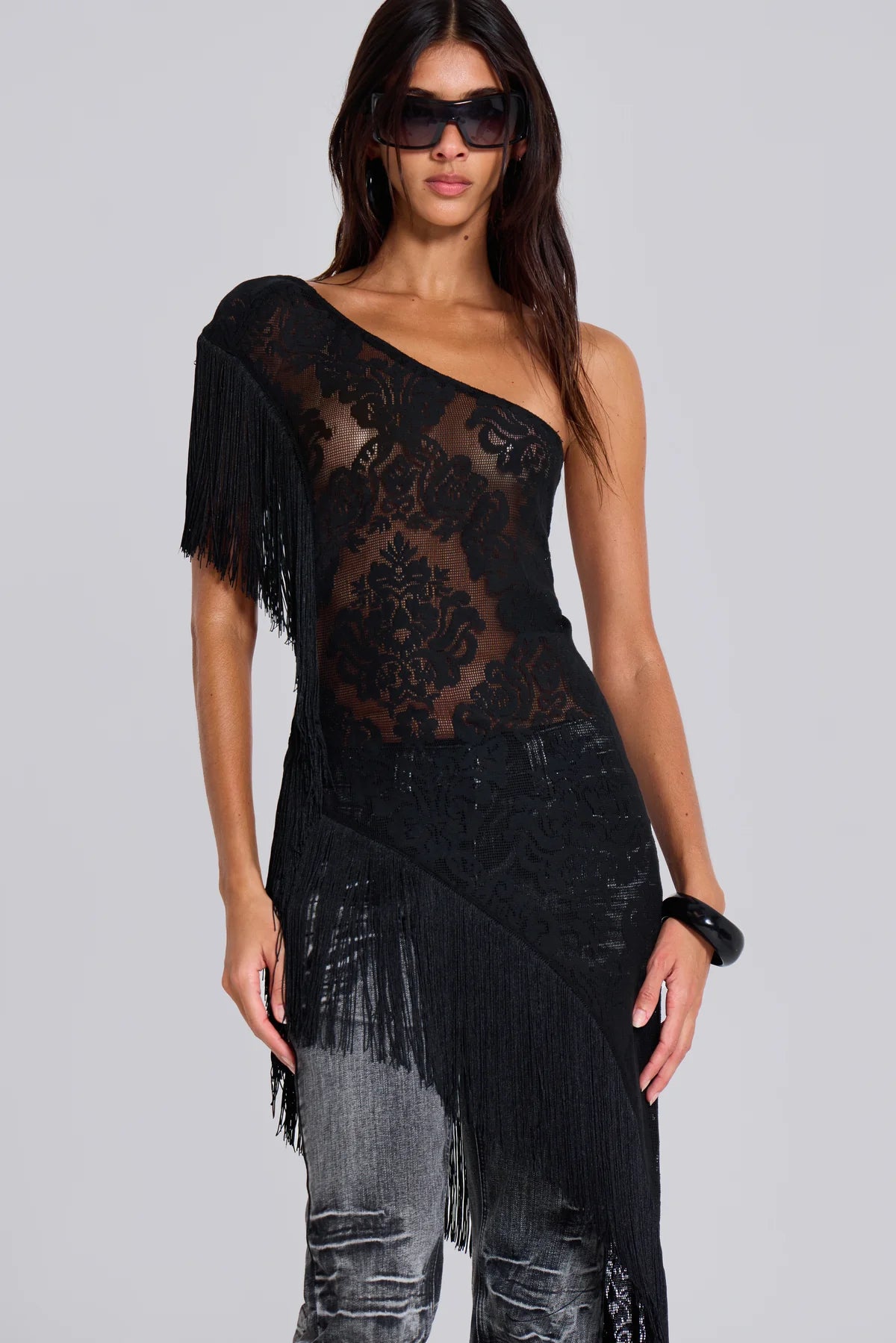 Noir Fringe Goddess Dress