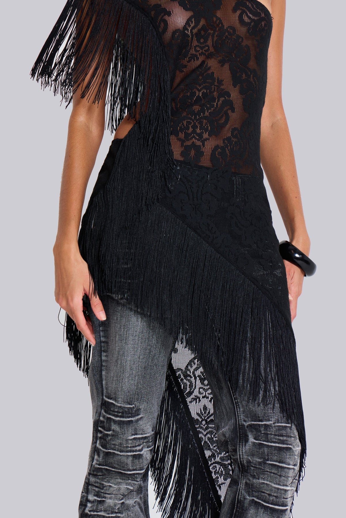 Noir Fringe Goddess Dress