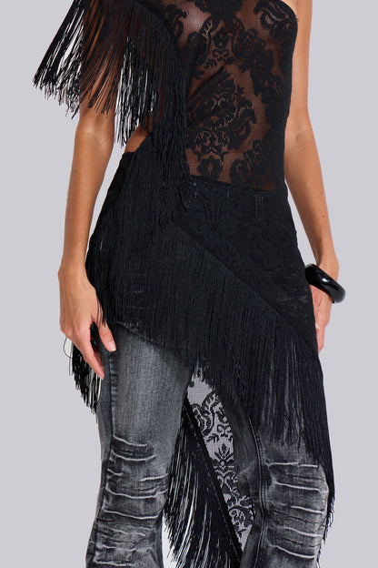 Noir Fringe Goddess Dress