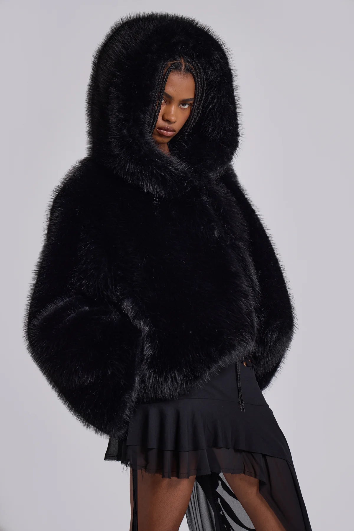 Frost Guardian Faux Fur Coat – Black
