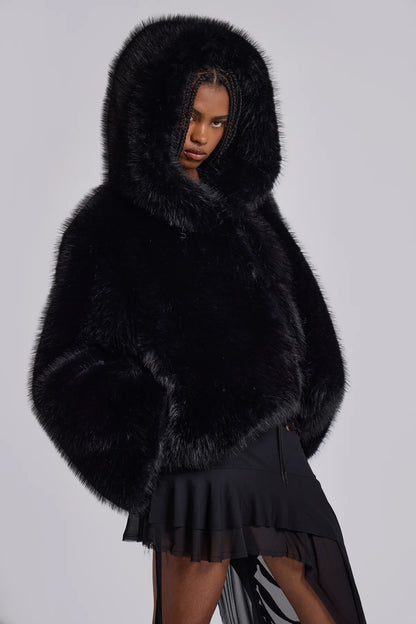 Frost Guardian Faux Fur Coat – Black