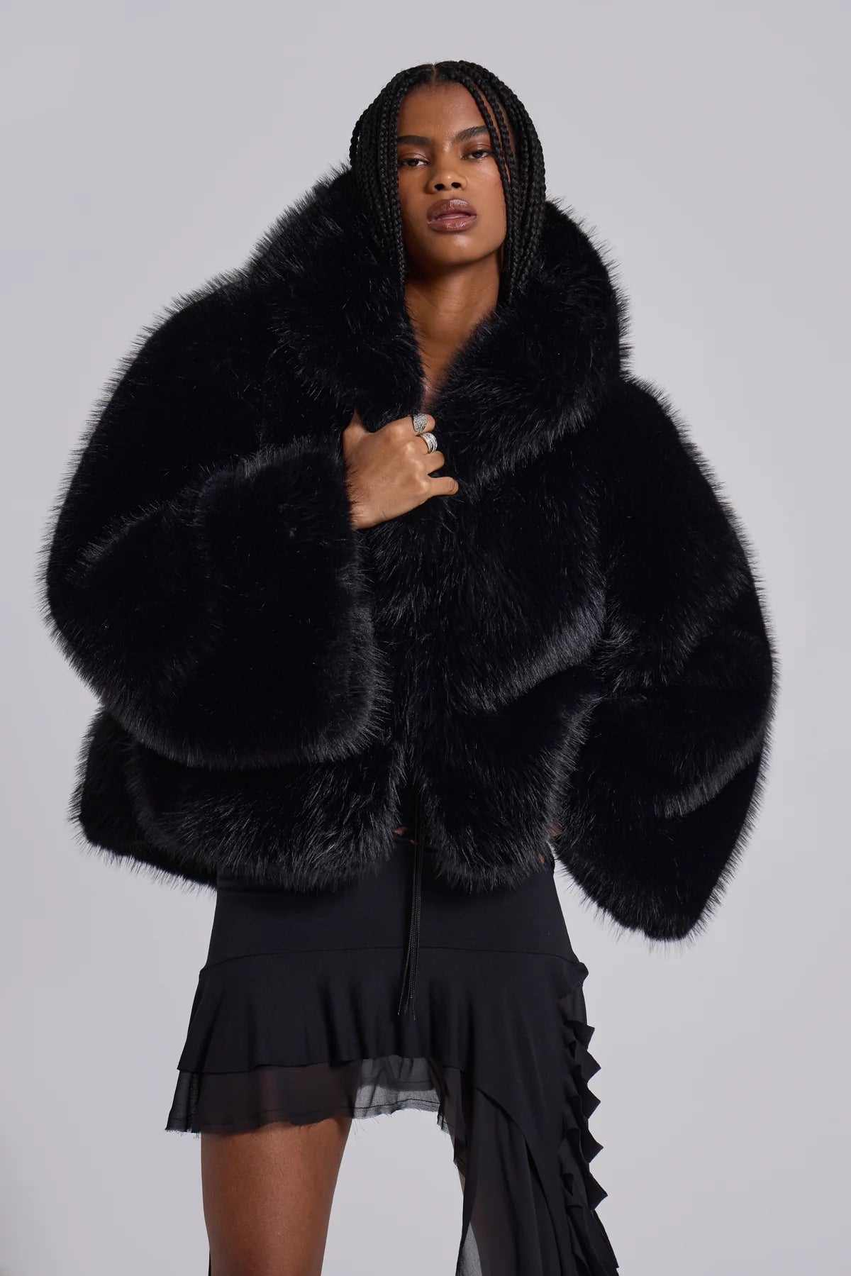 Frost Guardian Faux Fur Coat – Black