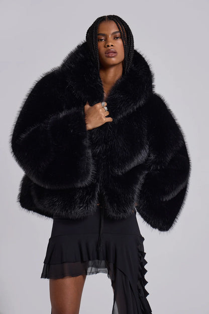 Frost Guardian Faux Fur Coat – Black