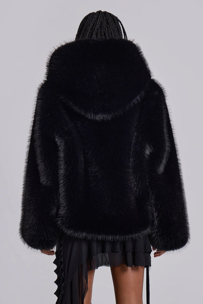 Frost Guardian Faux Fur Coat – Black