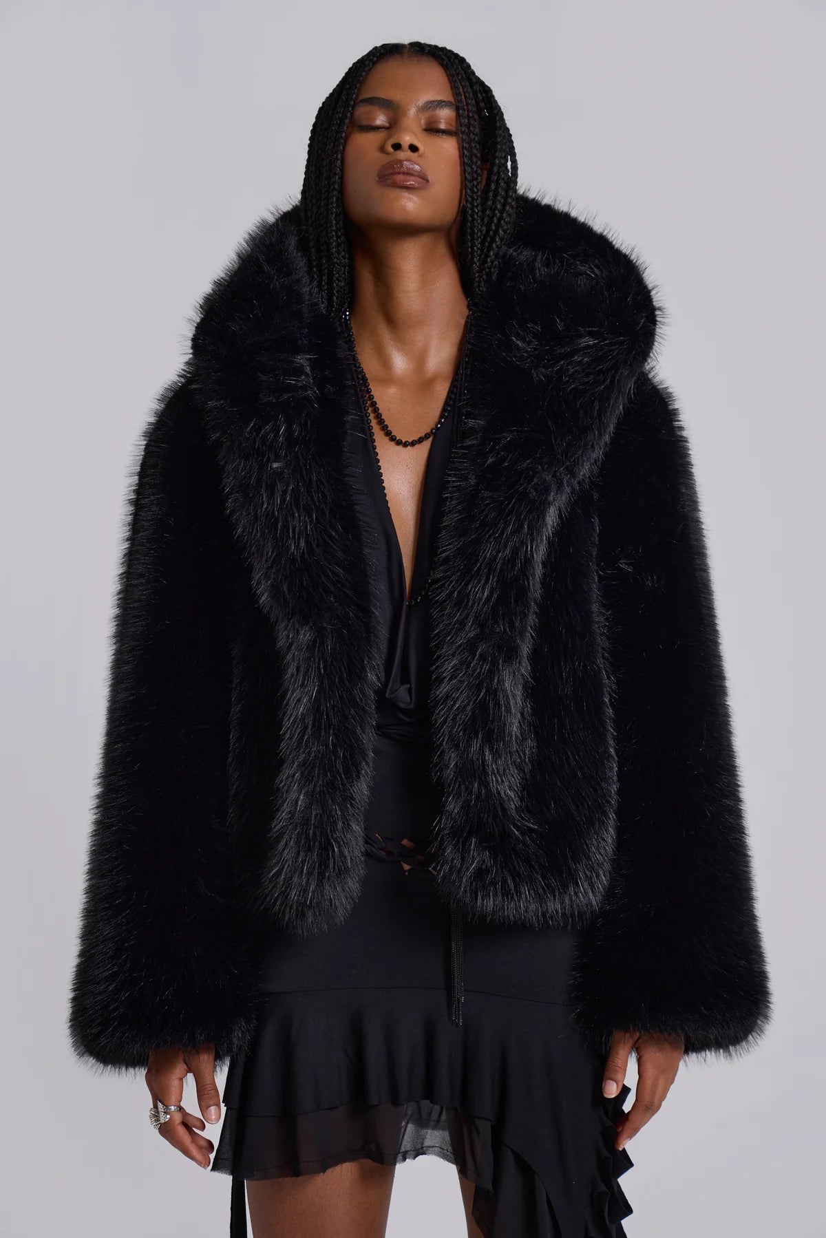 Frost Guardian Faux Fur Coat – Black