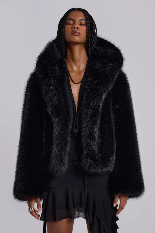 Frost Guardian Faux Fur Coat – Black