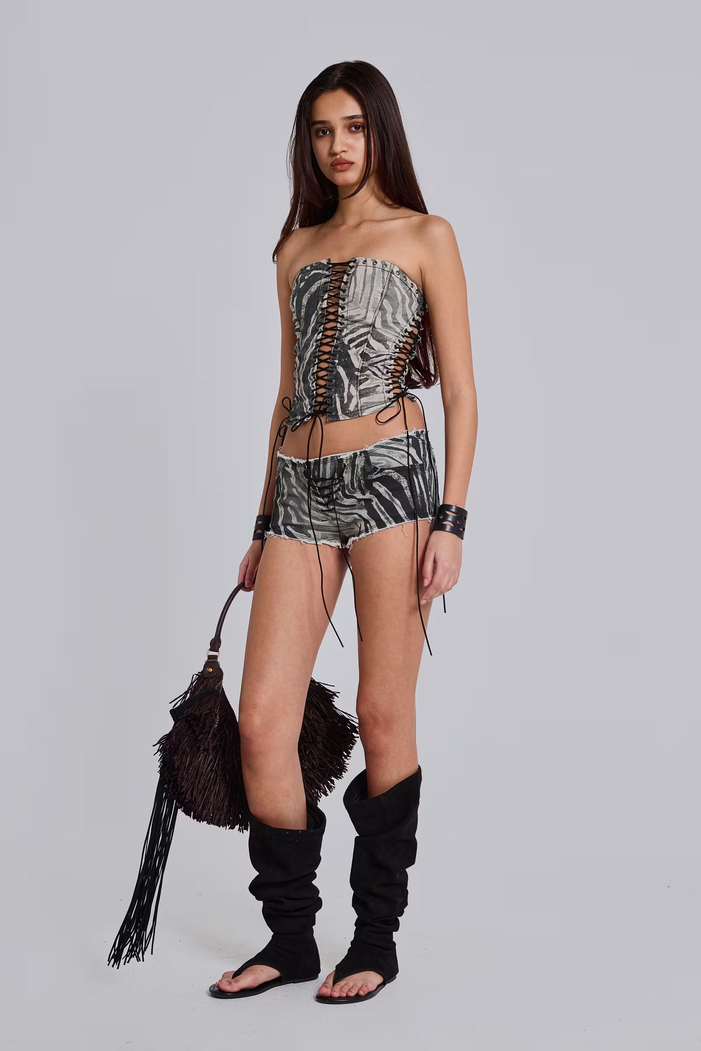 VIVI Halter Lace-Up Corset – Zebra