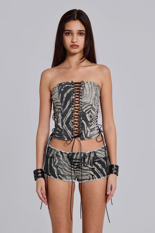 VIVI Halter Lace-Up Corset – Zebra
