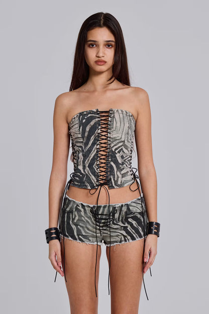 VIVI Fringe Micro Mini Shorts - Zebra