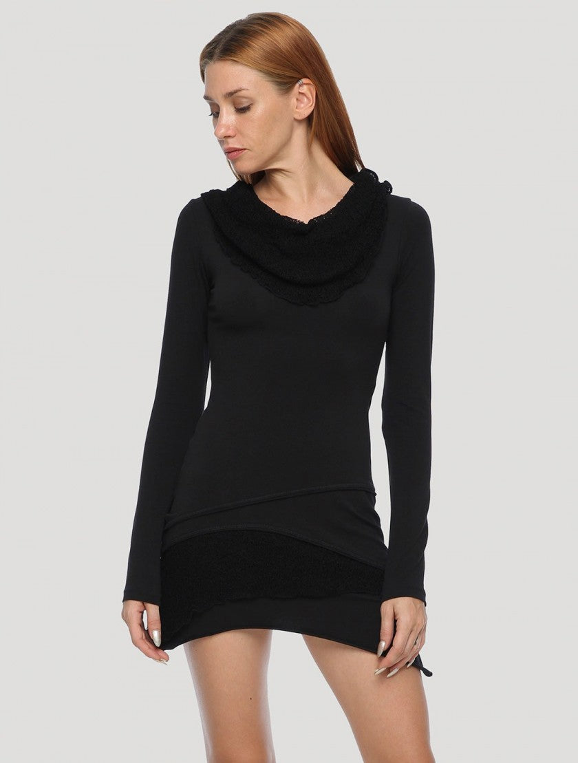 ONESA Long Sleeves Mini Dress In Black