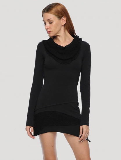 ONESA Long Sleeves Mini Dress In Black