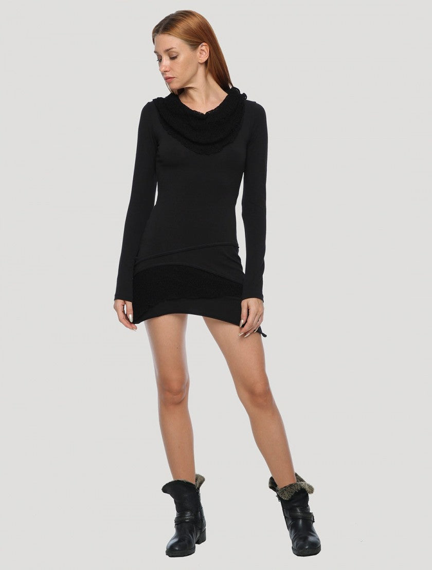 ONESA Long Sleeves Mini Dress In Black