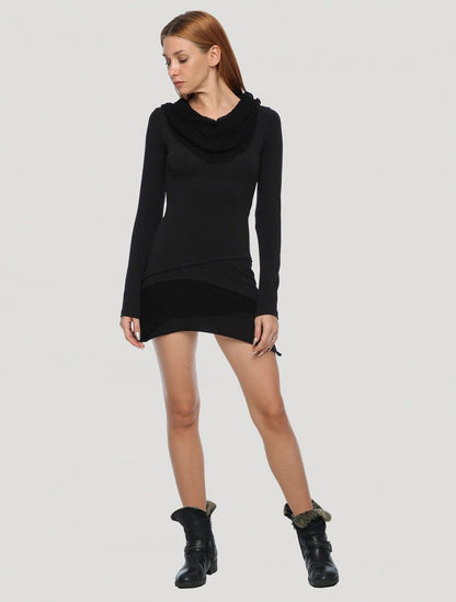 ONESA Long Sleeves Mini Dress In Black
