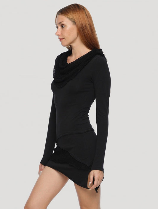 ONESA Long Sleeves Mini Dress In Black