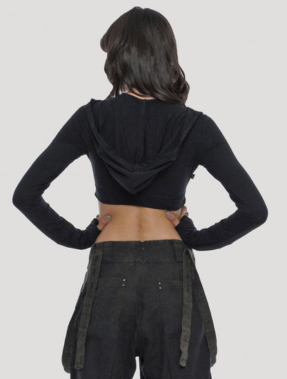 RAFFIA Hoodie Crop Top In Black