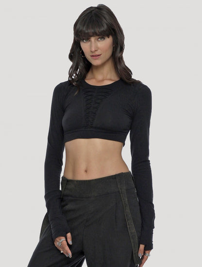 RAFFIA Hoodie Crop Top In Black