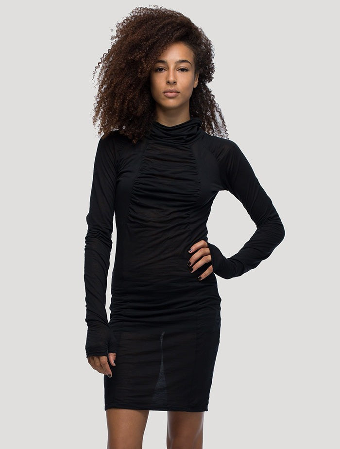 INO Long Sleeves Mesh Mini Dress In Black