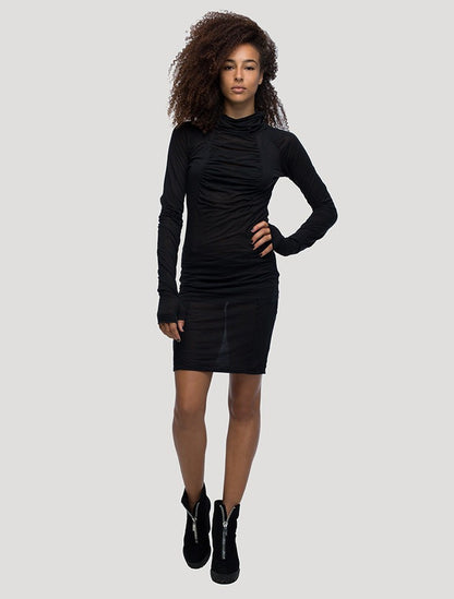 INO Long Sleeves Mesh Mini Dress In Black