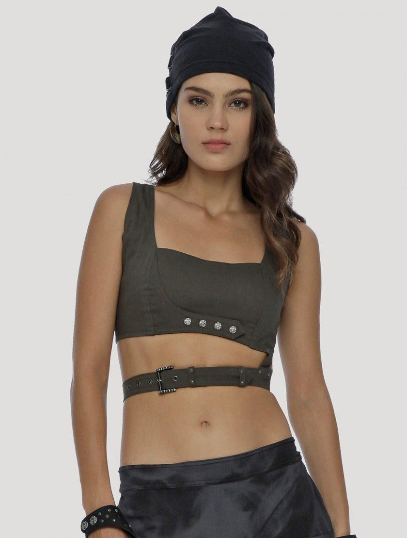 SOLO Wrap Crop top In Olive Noir