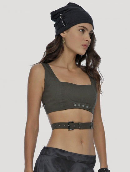 SOLO Wrap Crop top In Olive Noir