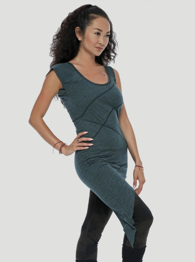 EKA Zip Asymmetrical Tunic In Teal