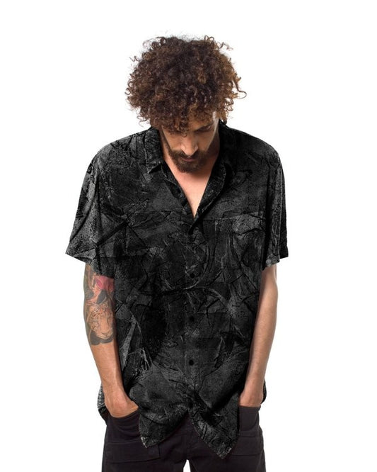 SHATTER Short Sleeve Botton Shirt In Black & Grey
