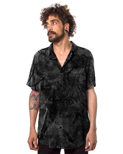 SHATTER Short Sleeve Botton Shirt In Black & Grey