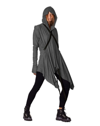 CRIME Long Sleeve Hooded Duster Cardigan In Grey
