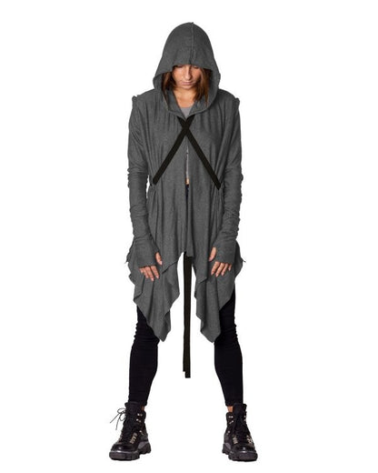 CRIME Long Sleeve Hooded Duster Cardigan In Grey