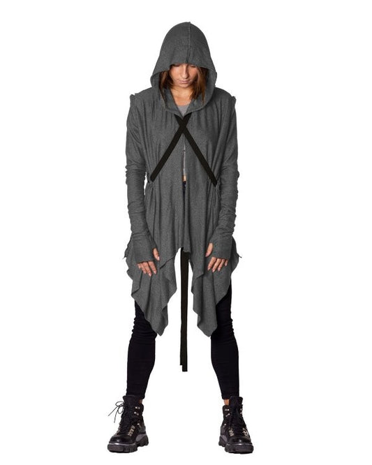 CRIME Long Sleeve Hooded Duster Cardigan In Grey