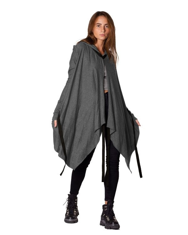 CRIME Long Sleeve Hooded Duster Cardigan In Grey