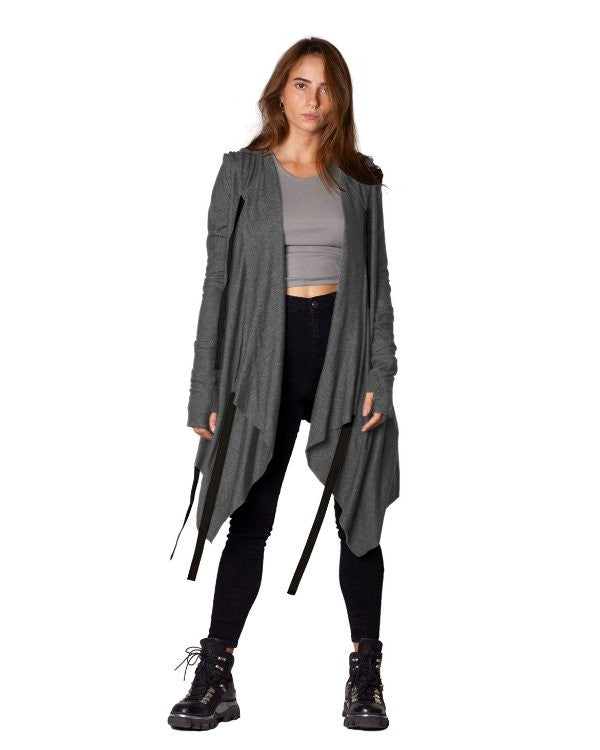 CRIME Long Sleeve Hooded Duster Cardigan In Grey