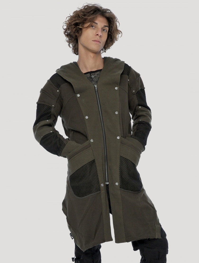 NEO STEAMED Hoodie Coat In Olive