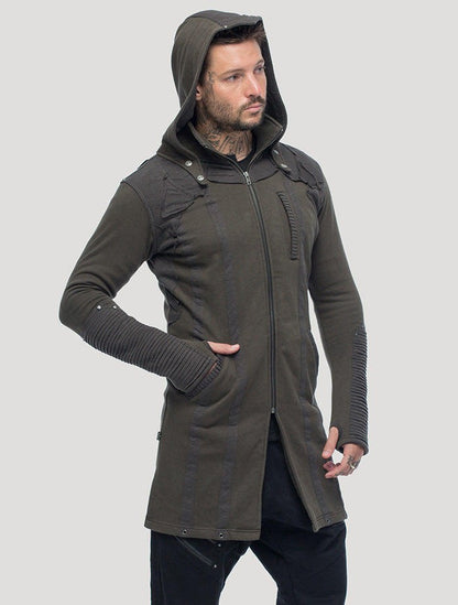 OKESA Hood Long Coat In Olive