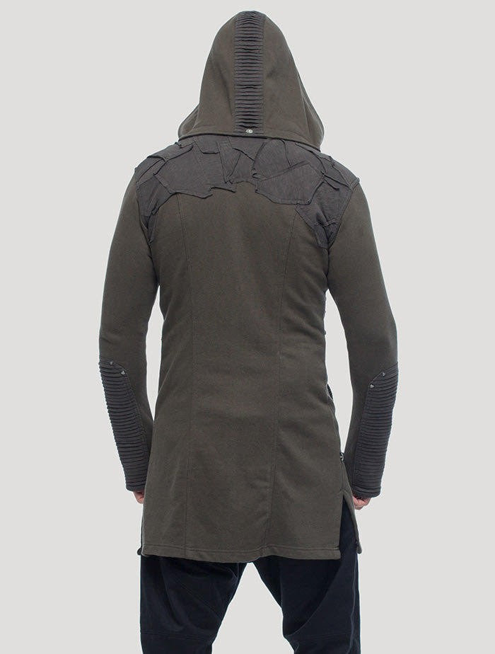 OKESA Hood Long Coat In Olive