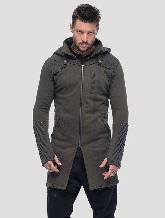 OKESA Hood Long Coat In Olive