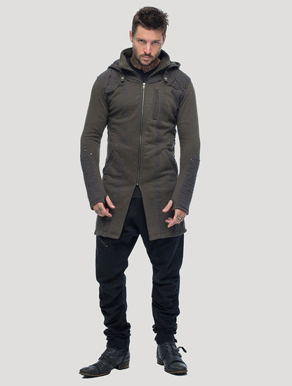 OKESA Hood Long Coat In Olive