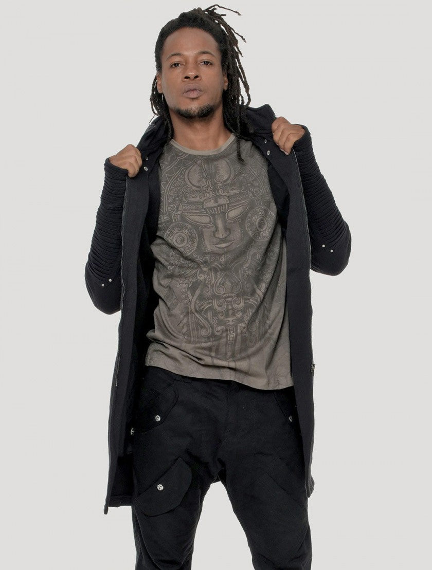 OKESA Hood Long Coat In Black