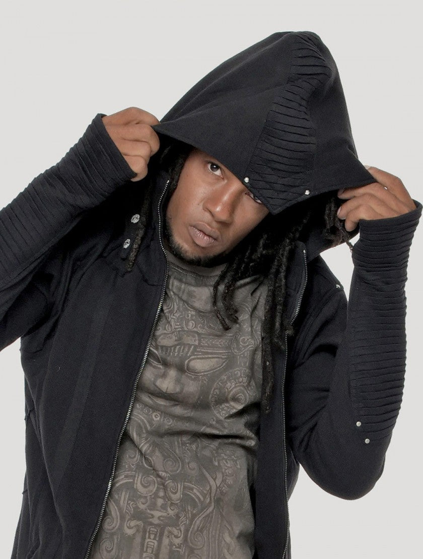 OKESA Hood Long Coat In Black
