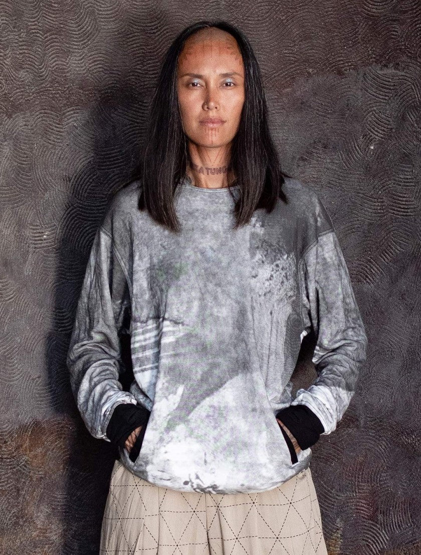 BRUSH UNISEX Hood Jumper In Black/Off-White