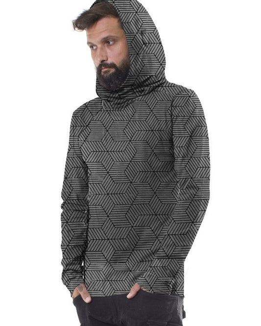 NOVE Long Sleeve Hooded Shirt In Grey