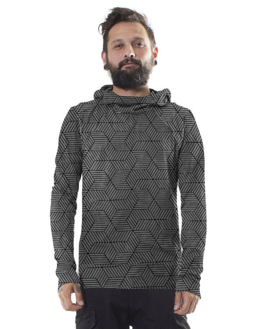 NOVE Long Sleeve Hooded Shirt In Grey