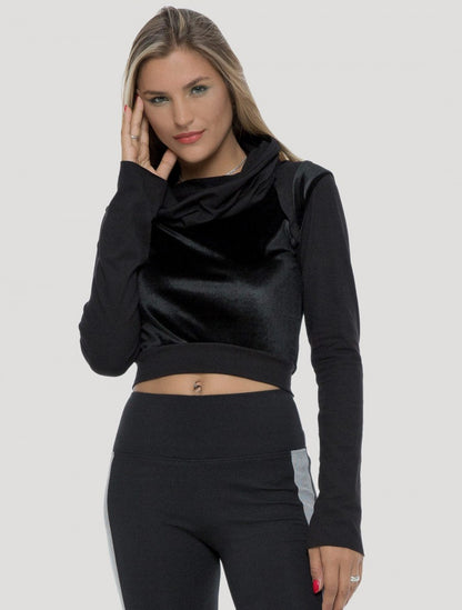 NALA Long Sleeves Crop Top In Black Valet
